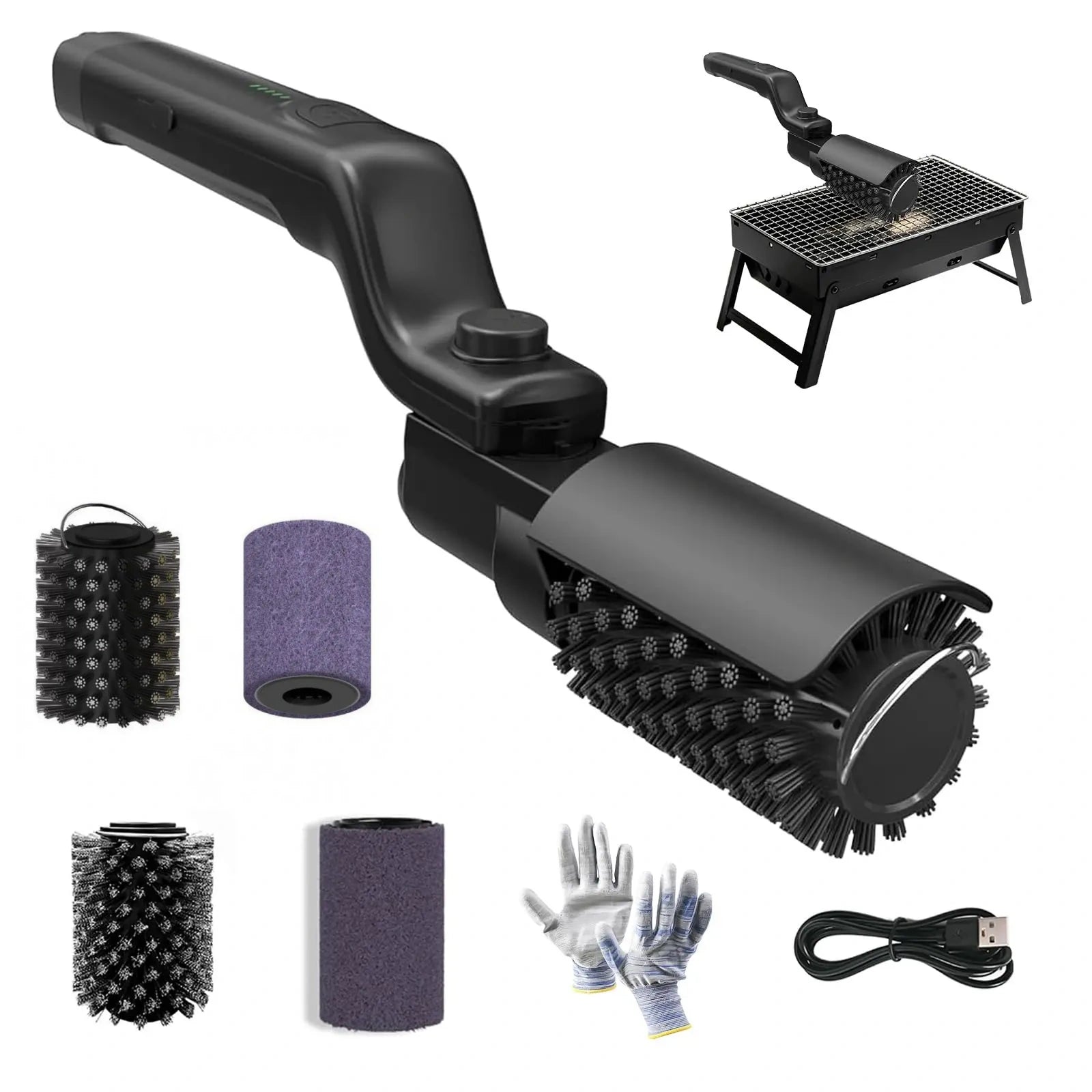 Upgraded Electric Grill Brush: Cordless Rechargeable Scrubber with Heavy-Duty Scouring Pad