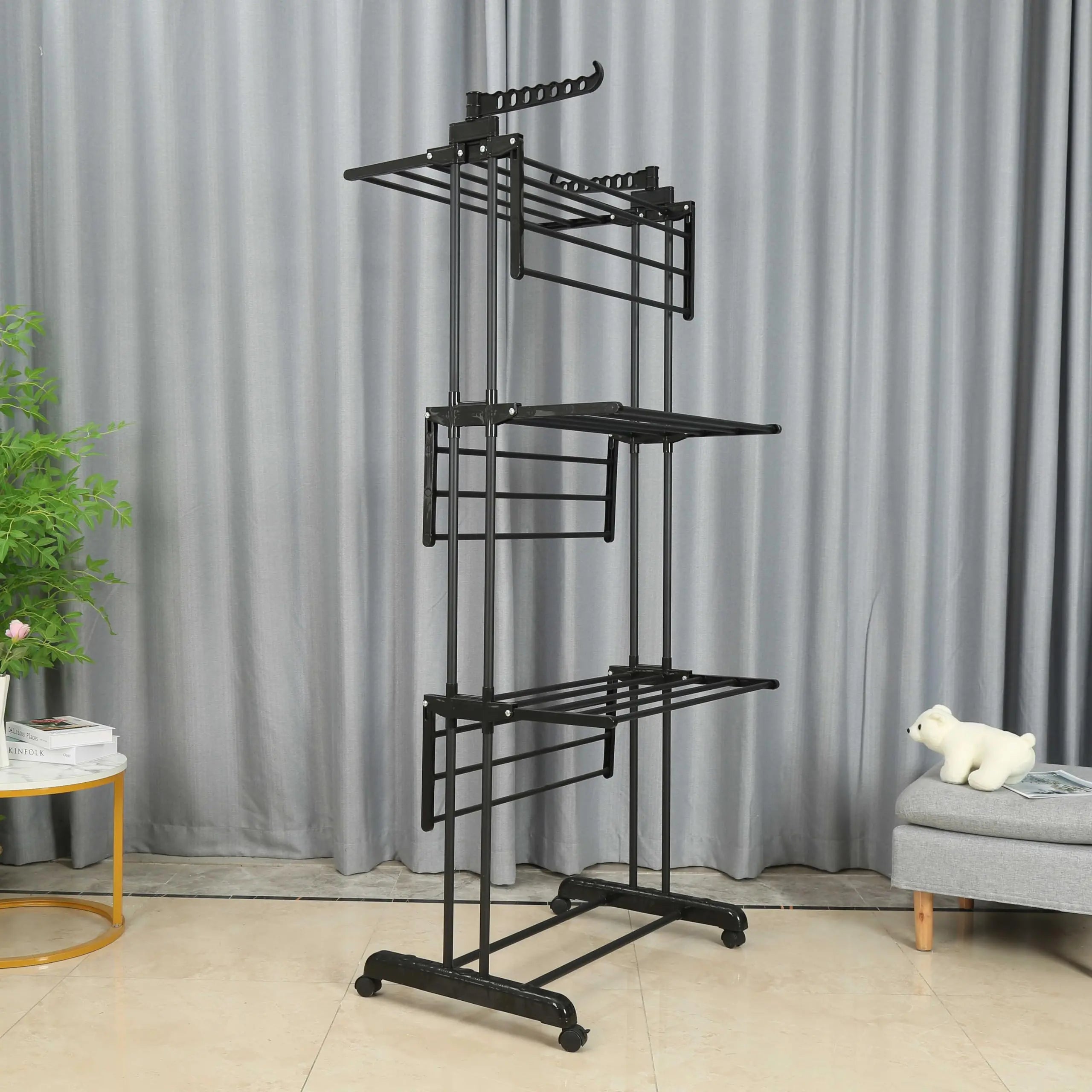 Clothes Airer Clothes Drying Rack Indoor Clothes Horse Laundry Clothes Rack Clothes Dryer 4 Tier Foldable Space Saving With Shoe Rack Stainless Steel Easy Storage