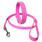 2-reihiges Halsband-Leinenset – Hot Pink