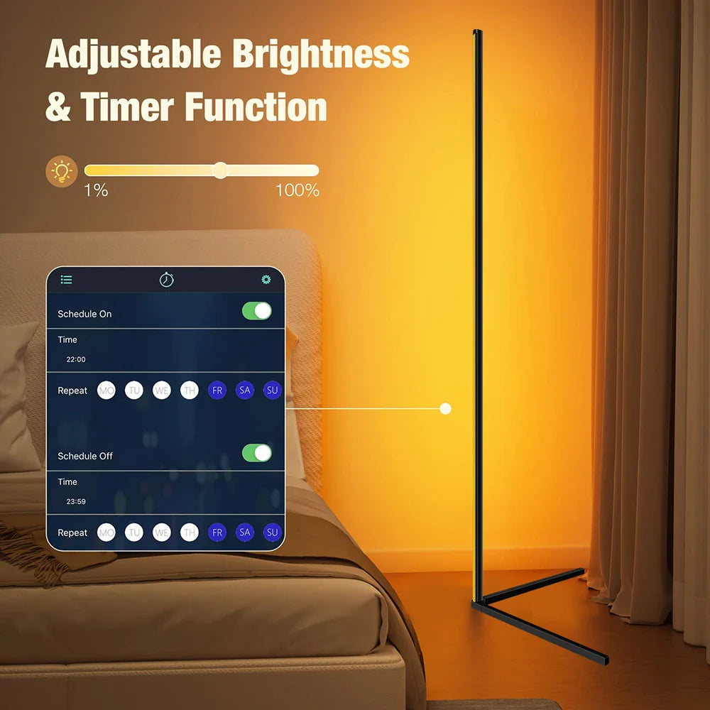 Dimmable RGB Corner Floor Lamp - 140cm Smart LED Mood Light for Living Room and Bedroom, Nordic Home Decor