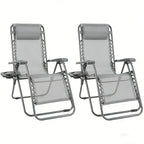 Two-piece zero-gravity camping outdoor folding lounge chair with cup holder tray