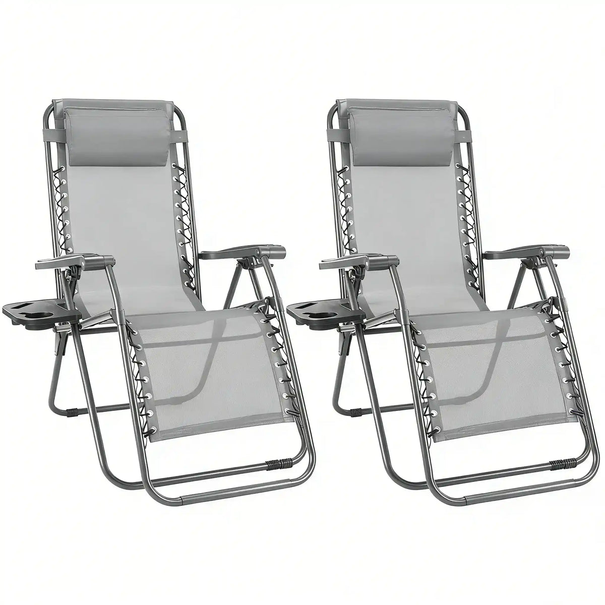 Two-piece zero-gravity camping outdoor folding lounge chair with cup holder tray