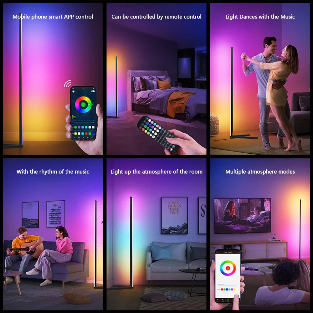 Dimmable RGB Corner Floor Lamp - 140cm Smart LED Mood Light for Living Room and Bedroom, Nordic Home Decor