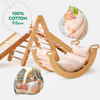 Cadre d'escalade Montessori 5-en-1 : Triangle de Pikler + Arche/Balançoire + Planche à glissière/Rampe + Corde filet + Coussin