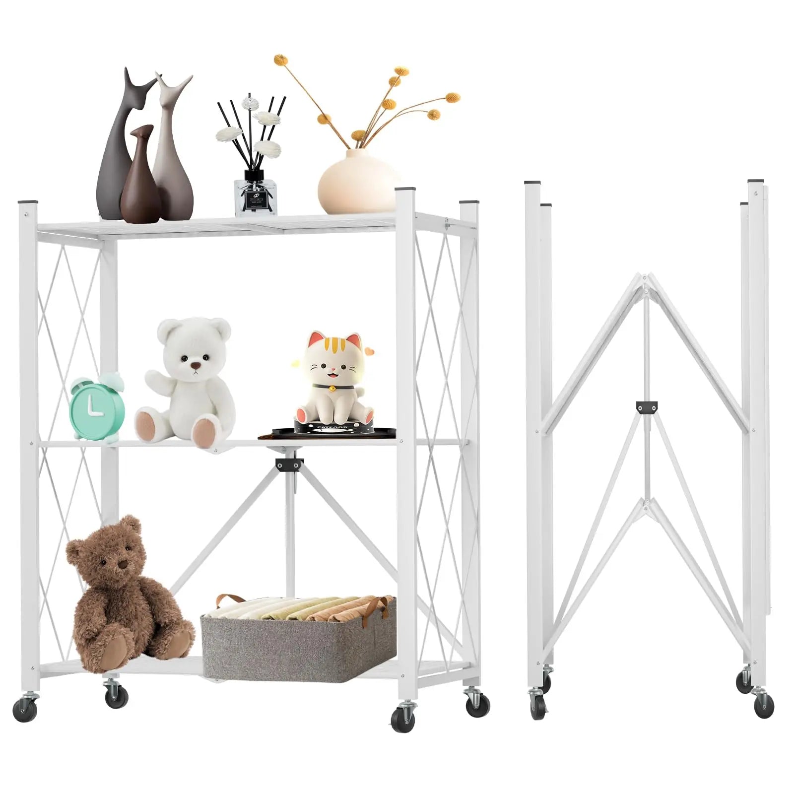 Portable Foldable Metal Steel Storage Rack, No Assembly Required
