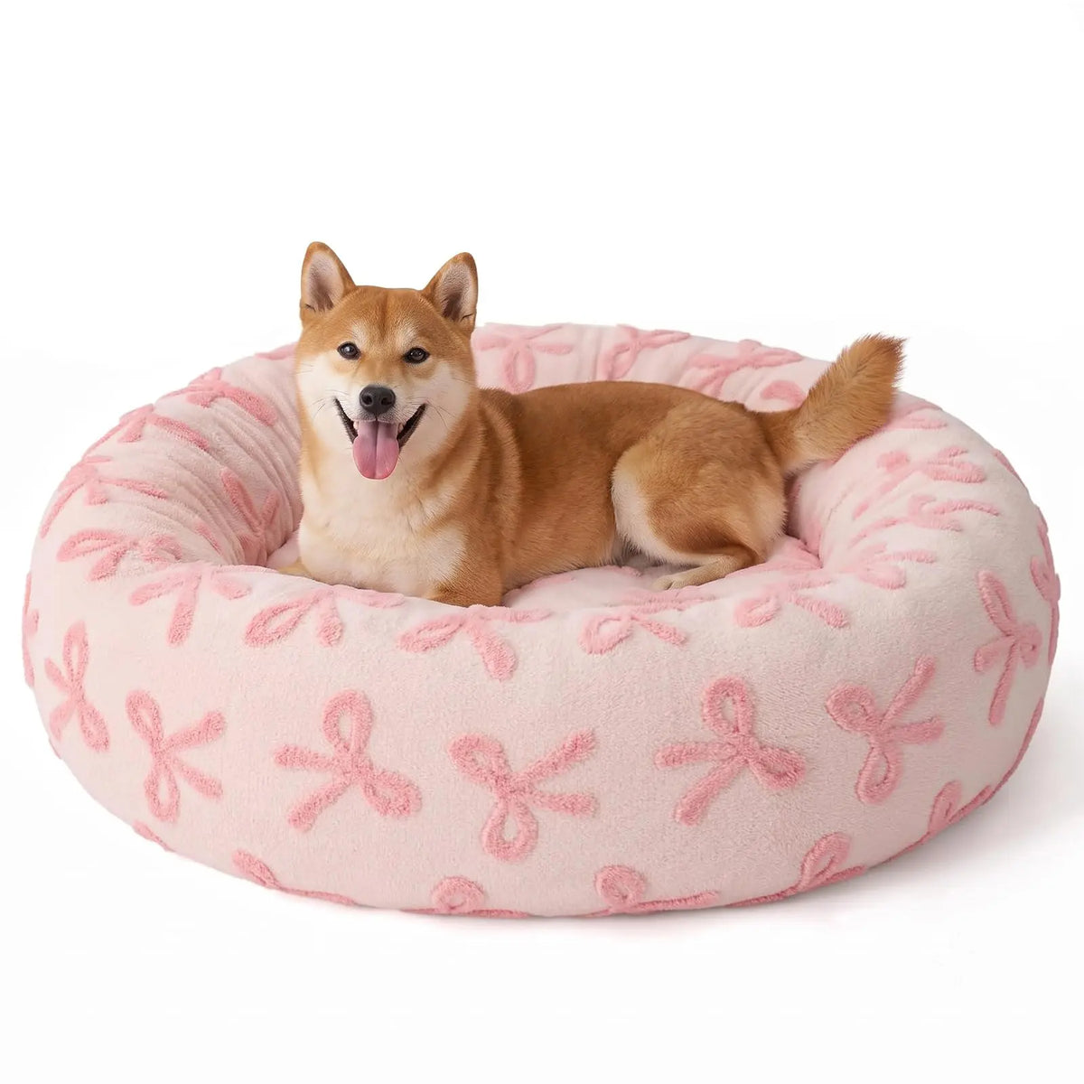 Texture doughnut-shaped round dog bed, detachable and washable cover