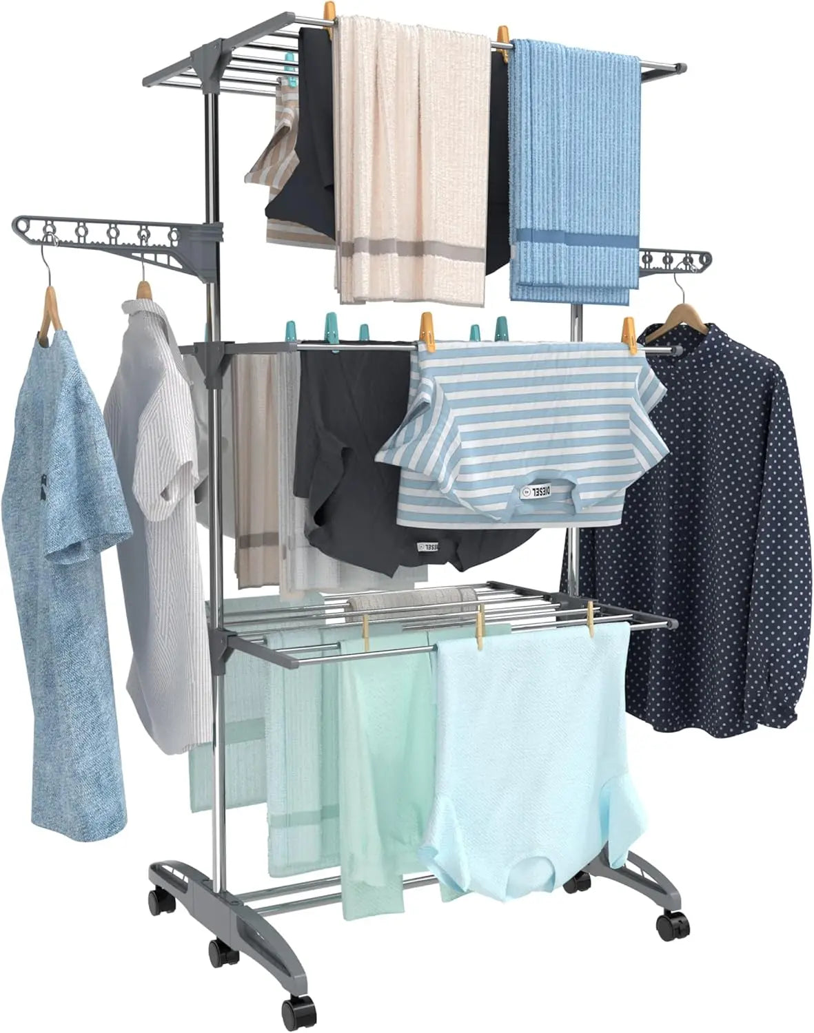 Clothes Airer Clothes Drying Rack Indoor Clothes Horse Laundry Clothes Rack Clothes Dryer 4 Tier Foldable Space Saving With Shoe Rack Stainless Steel Easy Storage