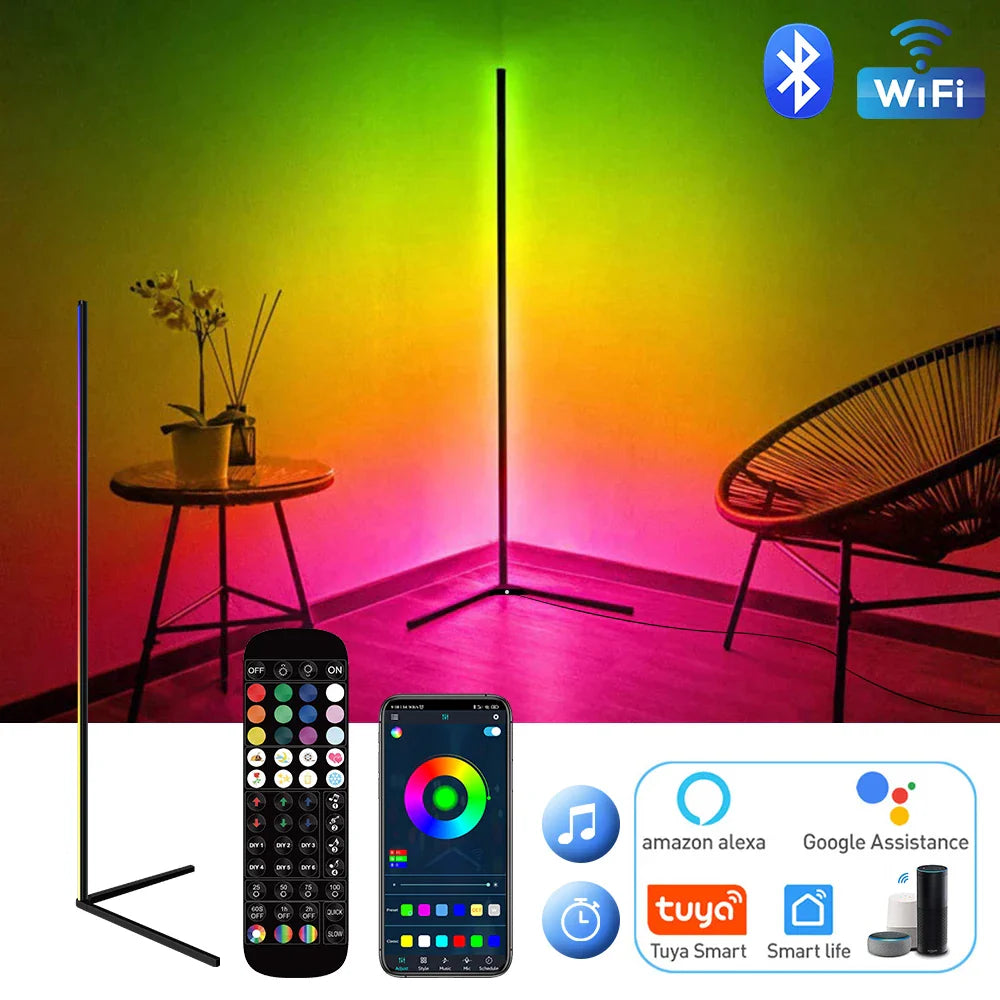 Dimmable RGB Corner Floor Lamp - 140cm Smart LED Mood Light for Living Room and Bedroom, Nordic Home Decor