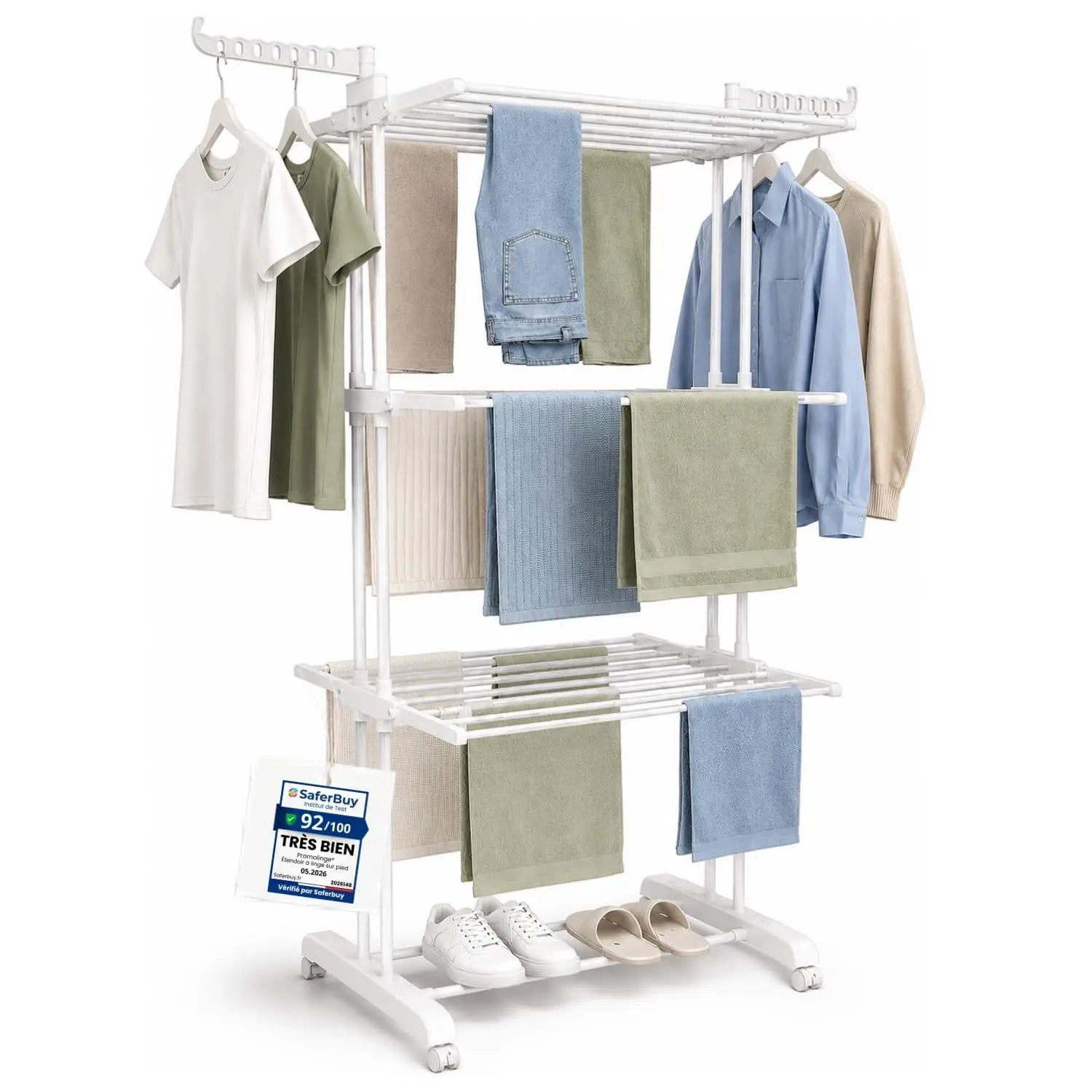 Clothes Airer Clothes Drying Rack Indoor Clothes Horse Laundry Clothes Rack Clothes Dryer 4 Tier Foldable Space Saving With Shoe Rack Stainless Steel Easy Storage