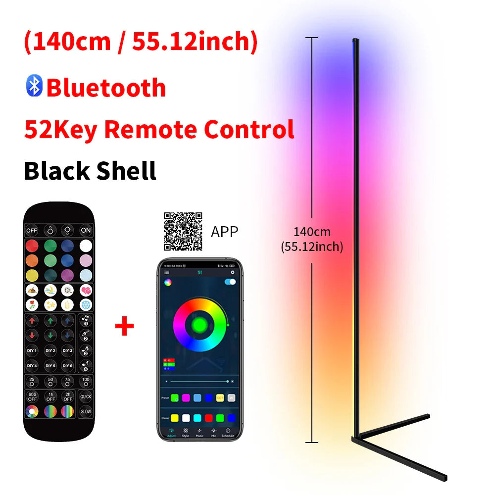 Dimmable RGB Corner Floor Lamp - 140cm Smart LED Mood Light for Living Room and Bedroom, Nordic Home Decor