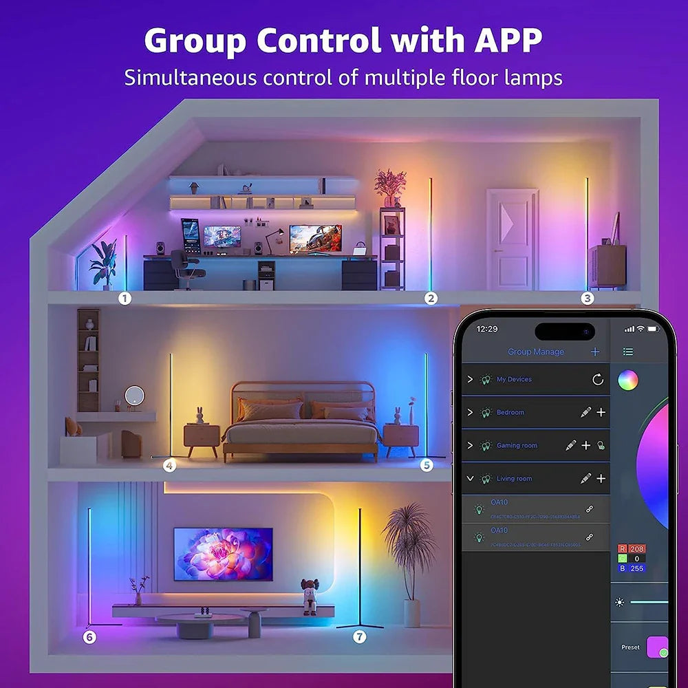 Dimmable RGB Corner Floor Lamp - 140cm Smart LED Mood Light for Living Room and Bedroom, Nordic Home Decor