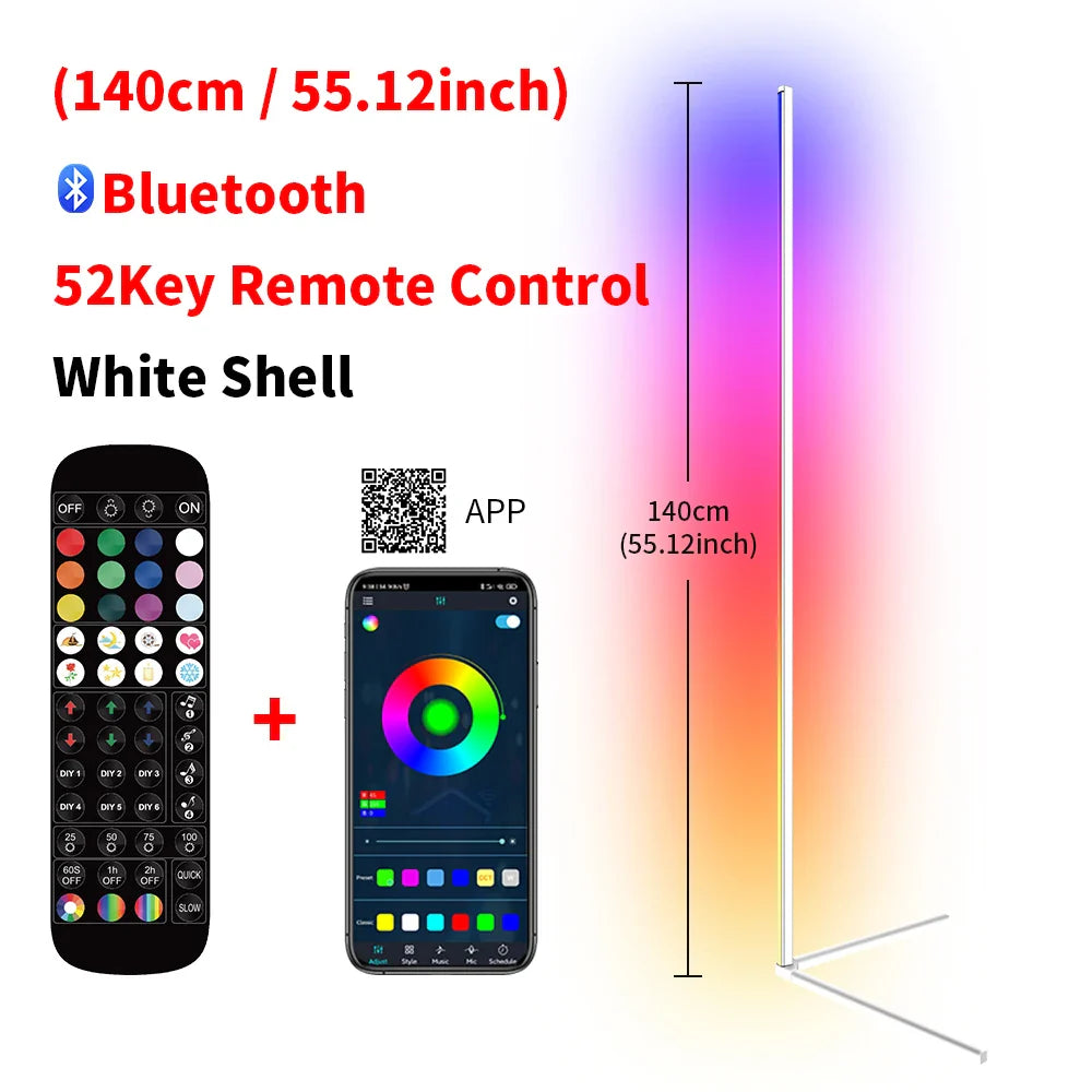 Dimmable RGB Corner Floor Lamp - 140cm Smart LED Mood Light for Living Room and Bedroom, Nordic Home Decor