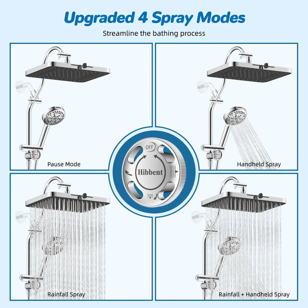 High-Pressure Rainfall Shower Head Combo – 10-Mode Handheld Sprayer & Adjustable Extension Arm