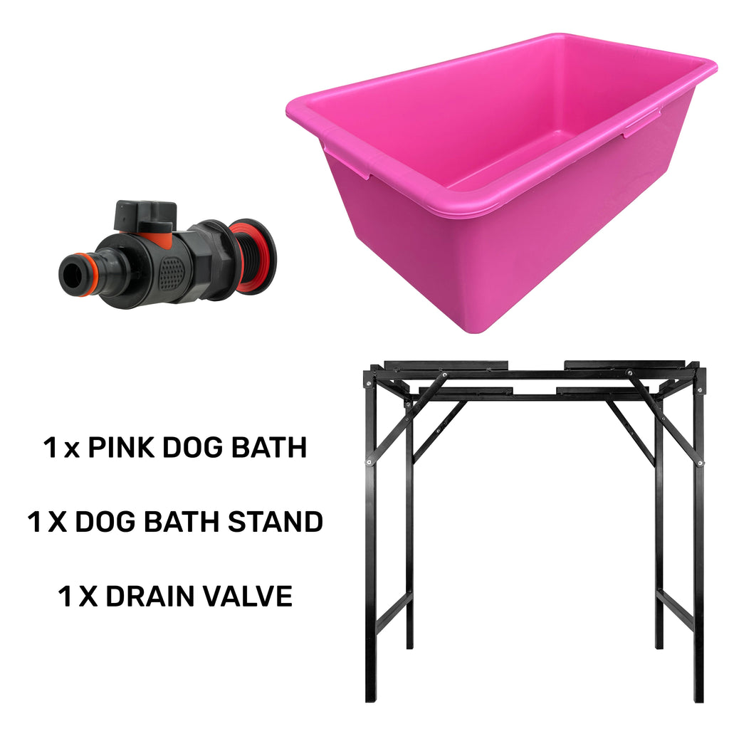 Rosa Hundebadewanne mit Ablaufventil (Schwarz) und Ständer für DIY-Werkstattzubehör